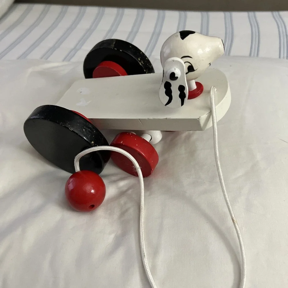 Vintage‎ Black and White Dog Style Wooden Pull Toy